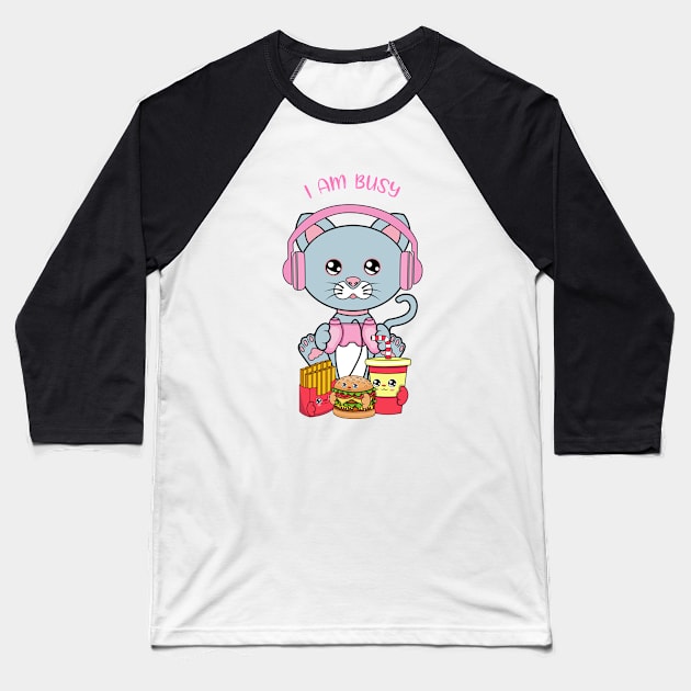 I am busy, cute cat playing videogames Baseball T-Shirt by JS ARTE